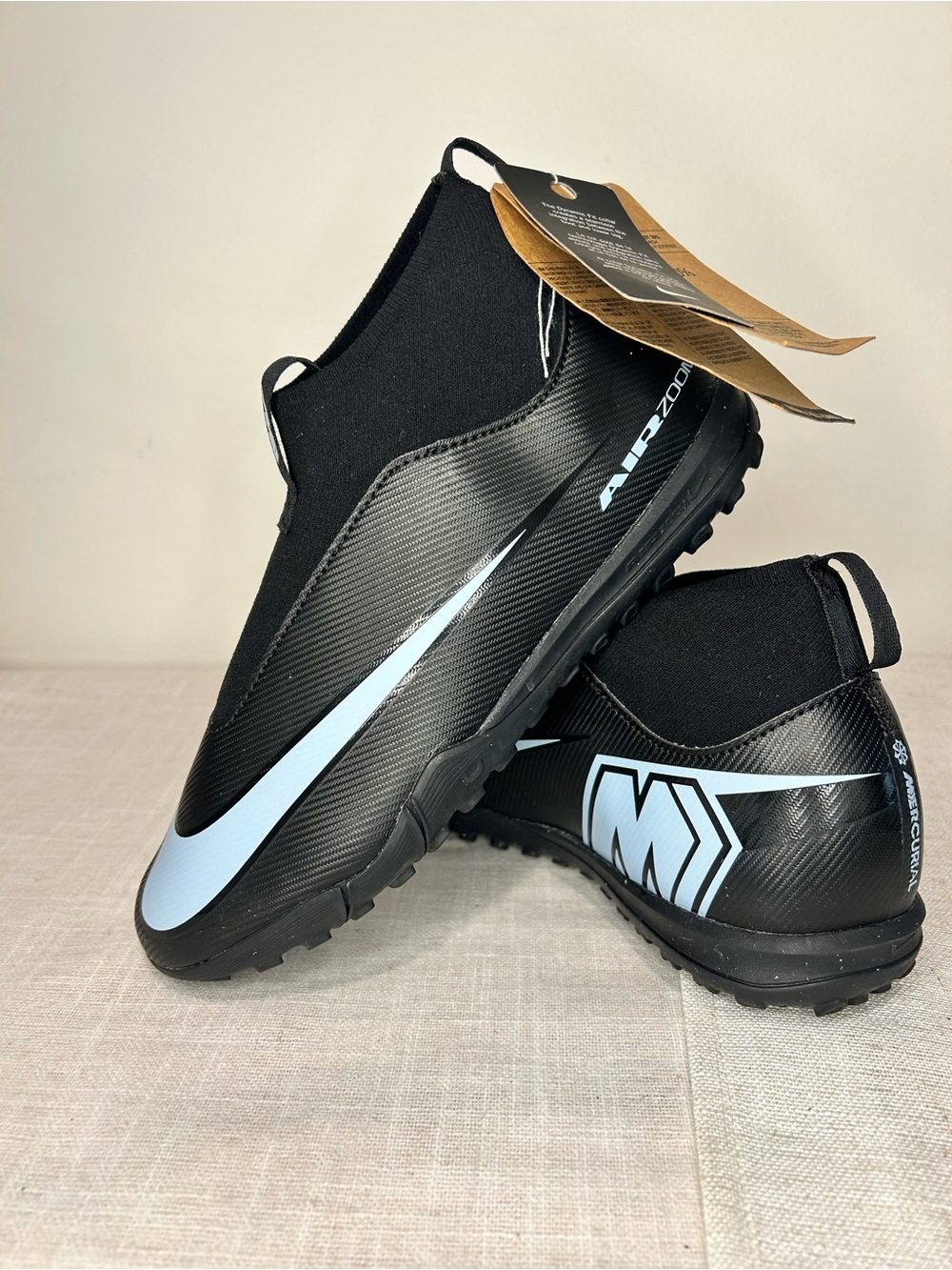 NWT Nike Mercurial air zoom youth Soccer Turf Shoes with Light Blue Accents